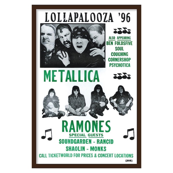 Lollapalooza - Metallica- Ramones - 1996 - 14x22 Vintage Style Concert Poster