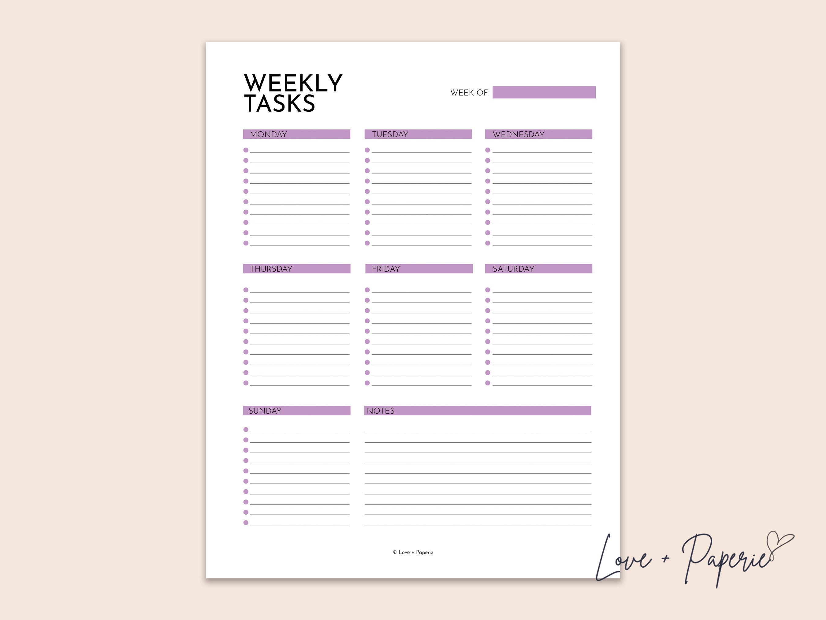 Printable Weekly Task List | Printable Task List | Planner Insert ...
