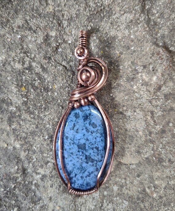 Dumortierite Artistically Wrapped In Copper. Statement Pendant.