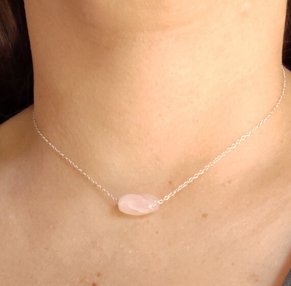 Rose Quartz Minimalist Necklace. Dainty Necklace. Perfect for Layering.