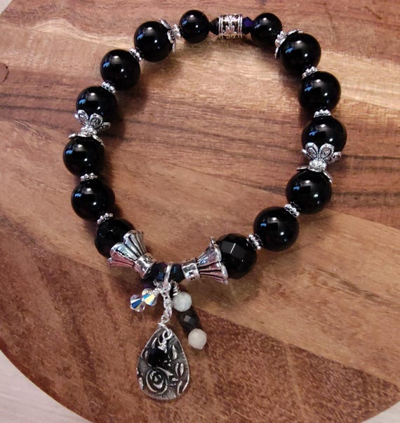 Bracelet Kit #030526 - Black Onyx Stretch Bracelet With Dangle