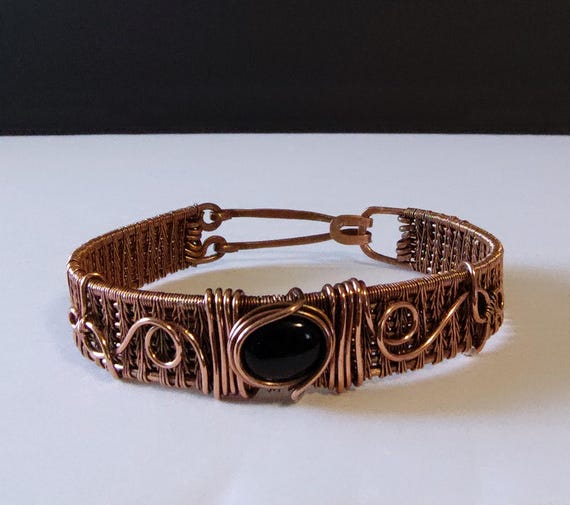 Black Onyx Copper Wire Woven Bracelet