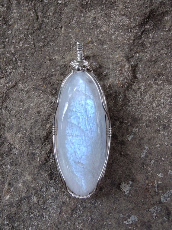 Moonstone Pendant Wrapped In Sterling Silver. Statement Pendant.