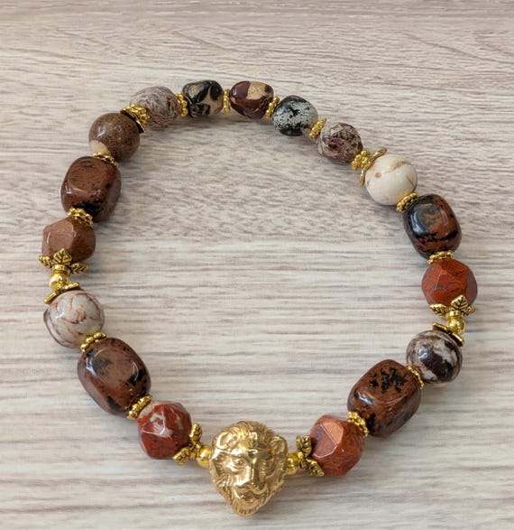 Jasper, Obsidian and Gold Lion Focal Bead Bracelet Kit