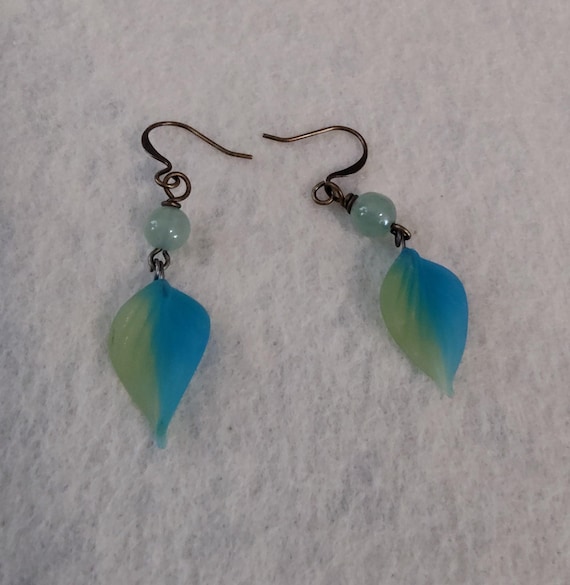 Aventurine and Czech Glass Leaf Earrings