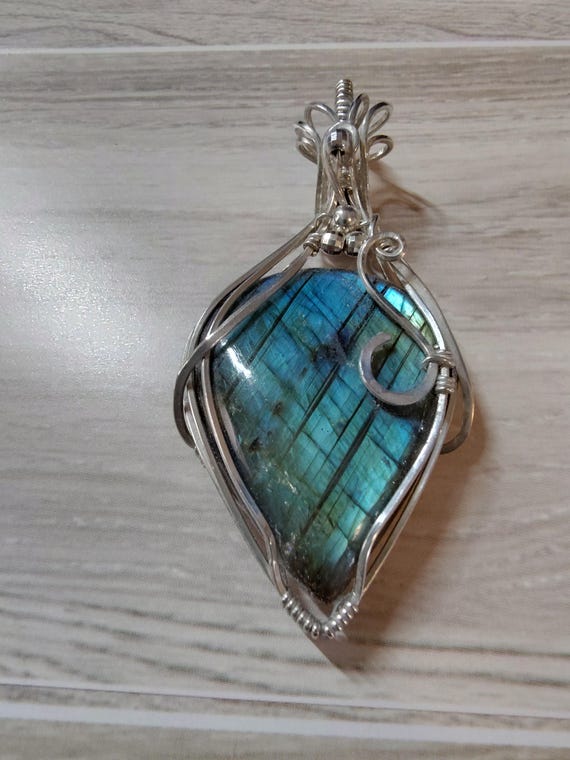 Labradorite Wrapped in Sterling Silver. Statement Pendant