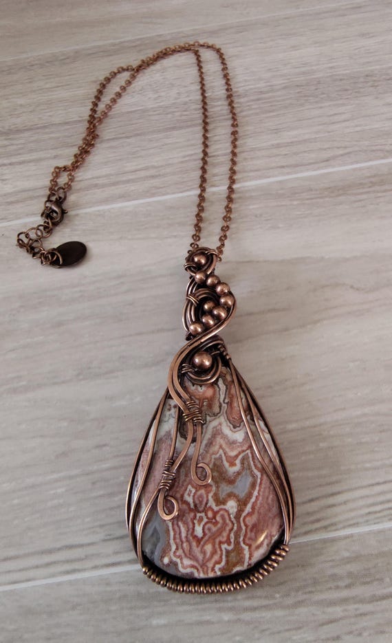 Crazy Lace Agate Pendant Artistically Wrapped in Copper. Statement Pendant.