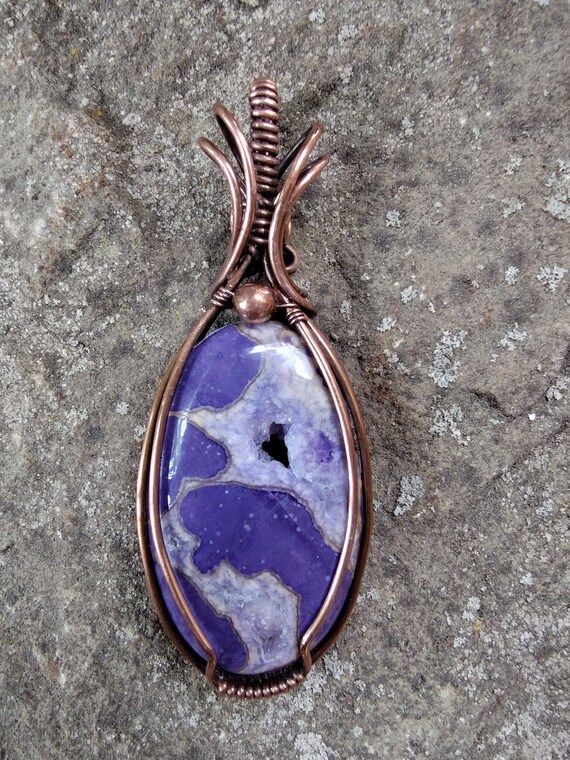 Sodalite Druzy Artistically Wire Wrapped Copper Pendant