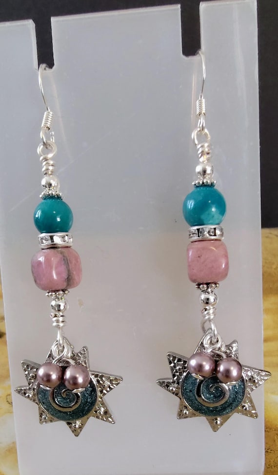 Rhodonite and Crazy Lace Agate Earrings