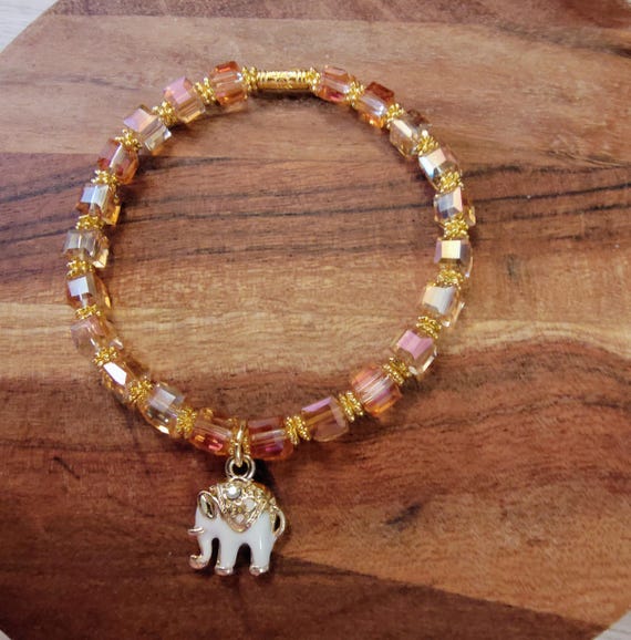 Bracelet Kit #032826C - Crystal Cube and Elephant Dangle Bracelet