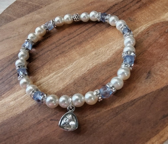 Bracelet Kit #032826B - Swarovski Pearl and Light Blue Crystals With Swarovski Triangle Dangle Bracelet