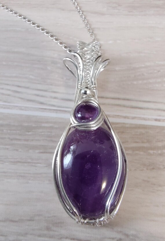 Amethyst Wrapped in Sterling Silver. Statement Pendant.