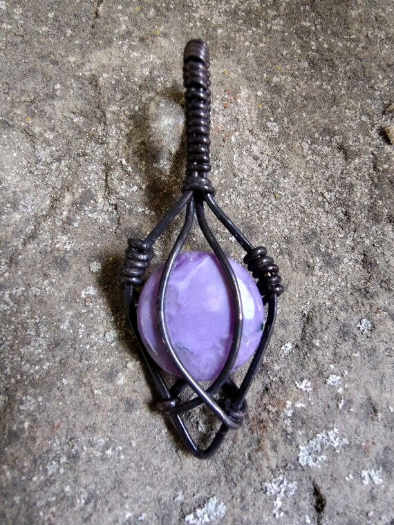 Charoite Cabochon Artistically Wire Wrapped In Copper