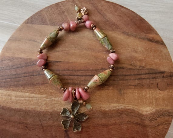 Bracelet Kit# 032926G - Fluorite and Rhodonite With Copper Bracelet