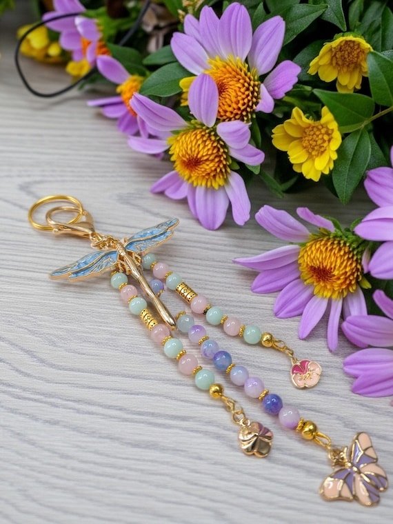 Dragonfly, Jasper, Amazonite and Rose Quartz Purse Tassel