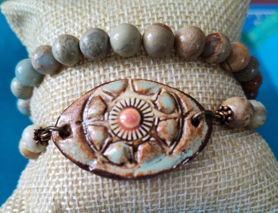 Handmade Ceramic, Soapstone and Jasper Bracelet Set