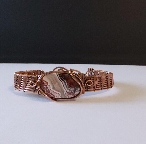 Crazy Lace Agate Wire Woven Cuff Bracelet