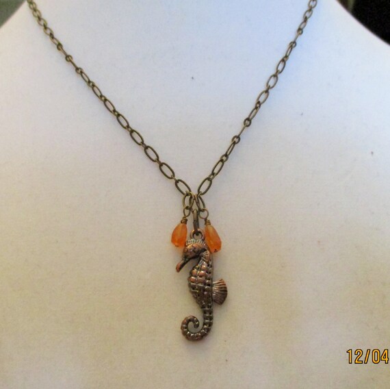 Carnelian and Antique Copper Seahorse Necklace