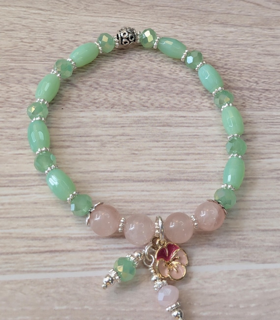 Rose Quartz, Green Quartz and Crystal Dangle Bracelet Kit