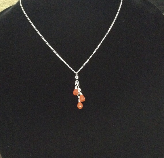 Carnelian Briolette Necklace with Sterling Silver Chain