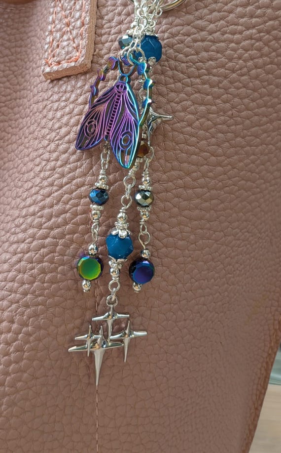 Electroplated Luna Moth, Faceted Crystals and Celestial Starburst Dangle Tassel