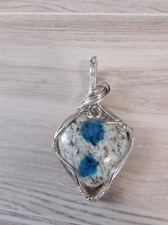 Azurite Granite Pendant Wrapped in Sterling Silver