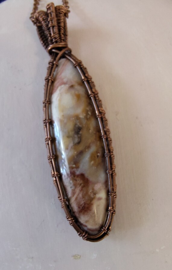 Picture Jasper Artistically Wrapped in Copper. Statement Pendant.