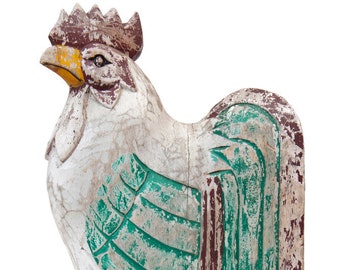 Vintage Wooden Rooster Chicken Hand Carved Hand Painted Country Chic Home Kitchen Cottage Decor Style Folk Art Farmhouse Animals
