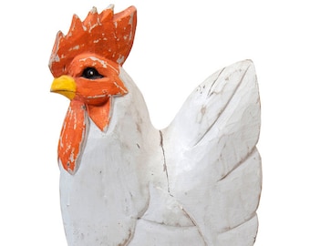 Vintage Wooden Hen Chicken Hand Carved Hand Painted Country Chic Home Kitchen Cottage Decor Style Folk Art Farmhouse Animals