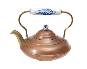 Vintage Copper Kettle Pot Tea Water Coffee Pot with Ceramic Handle, Rustic Country Kitchen Farmhouse Chic decor