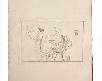 Antique Prints, Original Engraving from Plate Nr. 11, Apollo and Cassandra, Greek Collection of Engravings, Historical Prints, Fine Art
