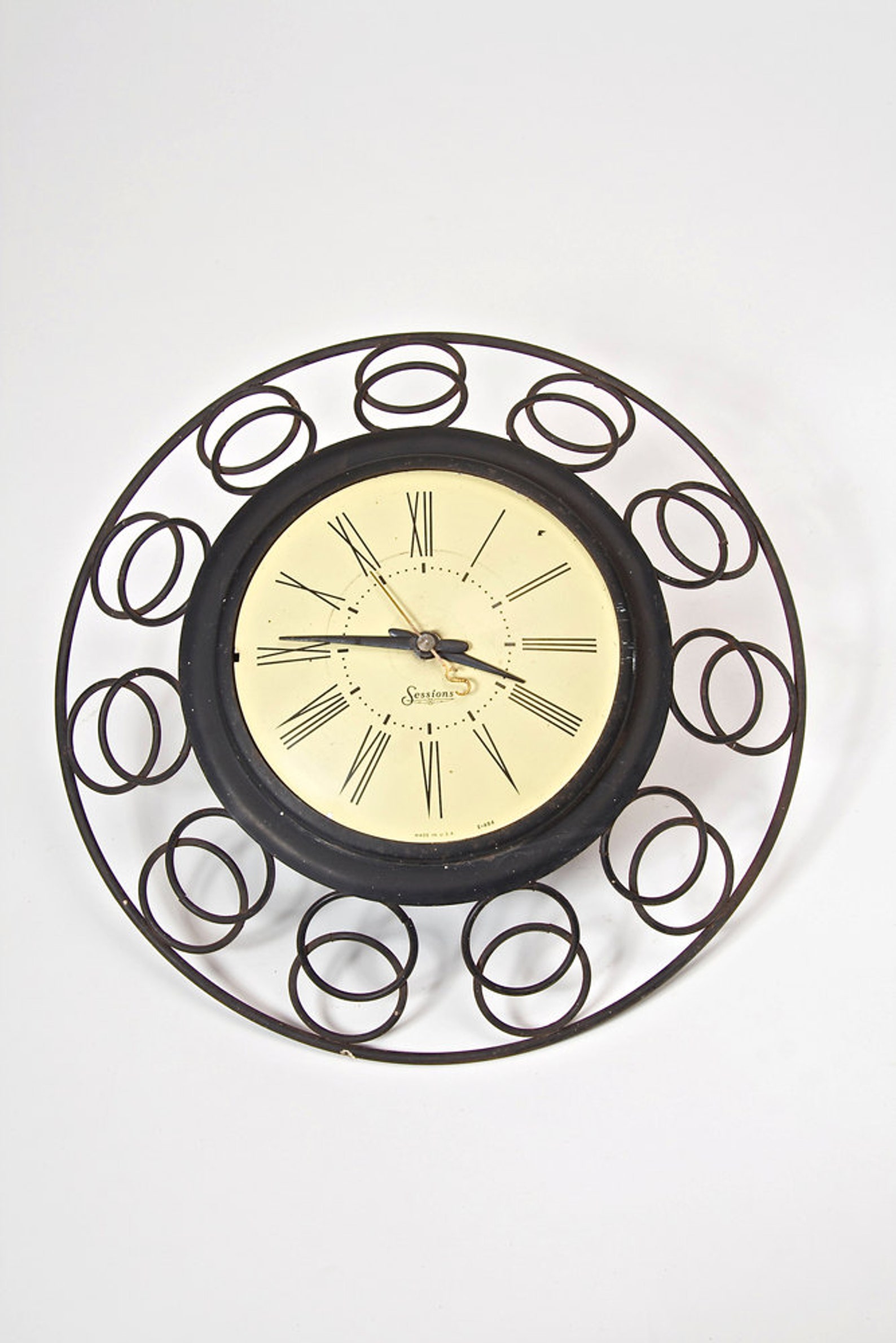 Vintage Sessions Electric Wall Clock, Art Deco Midcentury Oval