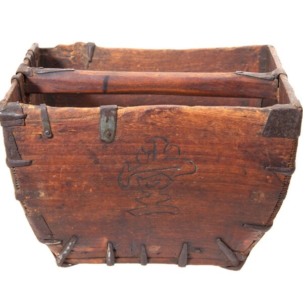 Antique Wooden Handcrafted Harvest Crate with Handle Country Cottage Chic Farmhouse Wood Box Gift Ideas Grain Fruit Storage Basket Caddy