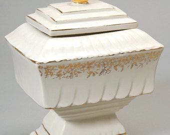 Unique Vintage Ceramic Porcelain Bowl Jar Pot Vase Candies Cookies Flower Home Table Dining Decor Gift Ideas by McCoy USA