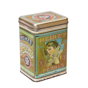 Vintage Tin Cookie Candy Box Rustic Metal Storage Collectible Keepsake Trinket Box Jar Art Deco Style Heinz&#39;s Pearl Box