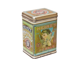 Vintage Tin Cookie Candy Box Rustic Metal Storage Collectible Keepsake Trinket Box Jar Art Deco Style Heinz's Pearl Box