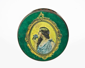 Vintage Tin Box Chiclets Chewing Gum Candy Cookie Biscuit Jewelry Jar Storage Round Box Royal Emerald Green Color