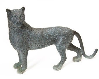 Bronze Animal Sculpture Leopard, Figurine Handcrafted Decorative Statue Vintage Home Decor Art