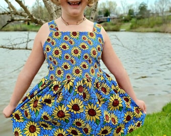 Sunflower stained glass sundress dress baby toddler or kids custom handmade summer gift