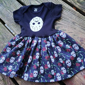 Jason mask Onsie baby dress or toddler tshirt dress horror movie, Friday the 13th, halloween, spooky season
