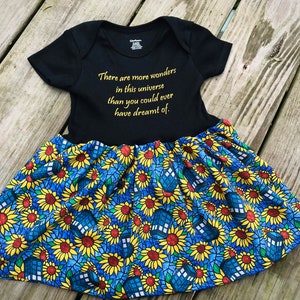 Van Gogh sunflower Police box Onsie baby dress or toddler tshirt dress Who tv Doctor bodysuit , baby layette, baby shower gift image 1