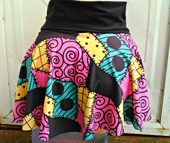 Sally patchwork mini Skater Skirt Nightmare Cosplay Before christmas,  handmade fashion, halloween costume, custom Size: XS US women's letter