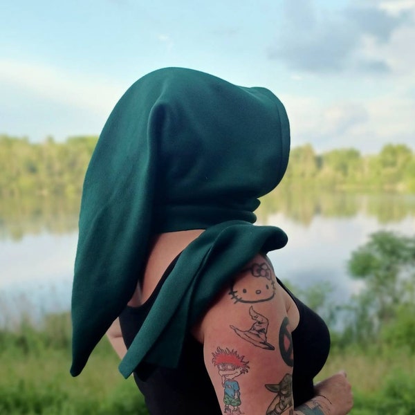 long Elven Wizard Hoodie Scarf  Fantasy liripipe Hat, larping gear ,Goblin Hood, medieval festival fashion,  cosplay costume,custom  larp