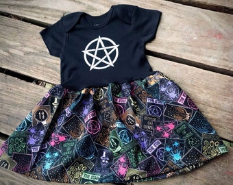 Pentagram Tarot cards Onsie baby dress or toddler tshirt dress coffin gothic wicca goth