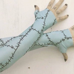 Guantes largos sin dedos con costuras de muñeco de trapo, calentadores de brazos Sally Frankie Stein, accesorios, disfraz, cosplay, Halloween, hechos a medida en cualquier talla.