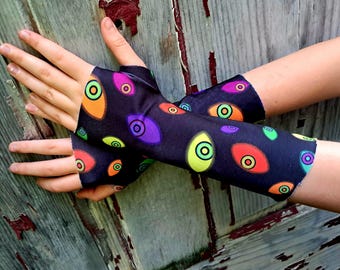 Abstract eyes fingerless Gloves , arm warmers, accessories, costume, cosplay pop, scene, digital cartoon