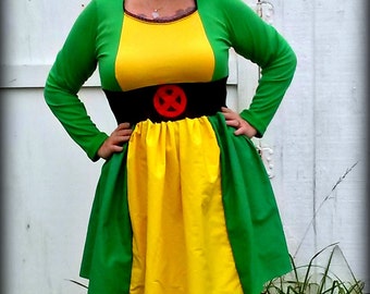 Rogue X Men inspired longsleeve dress Cosplay Costume Halloween womens AND plus size custom handmade