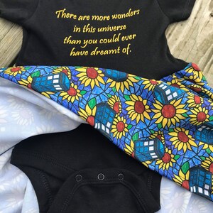 Van Gogh sunflower Police box Onsie baby dress or toddler tshirt dress Who tv Doctor bodysuit , baby layette, baby shower gift image 3