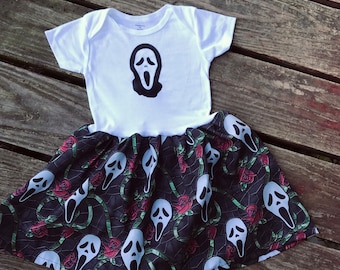 Scream ghost Onesie baby dress or toddler tshirt dress horror face movie