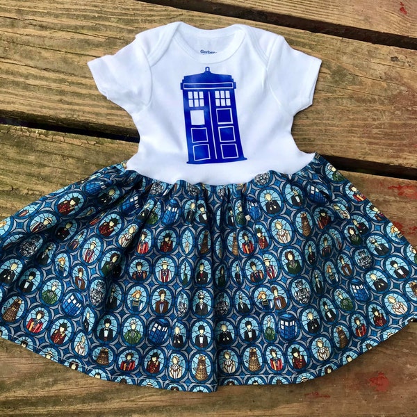 Police box Onsie bodysuit baby dress or toddler tshirt dress Who tv Doctor